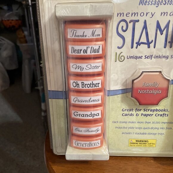 MessageStor Self Inking Stamp Set of 16 Family Nostalgia with Storage Trays - Picture 2 of 5